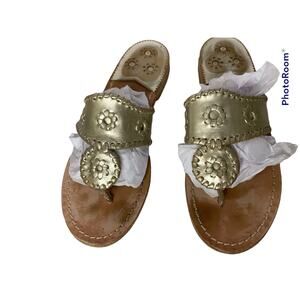 Jack Rogers Hamptons Gold Metallic Whipstitched leather thong flats sandals 7 M